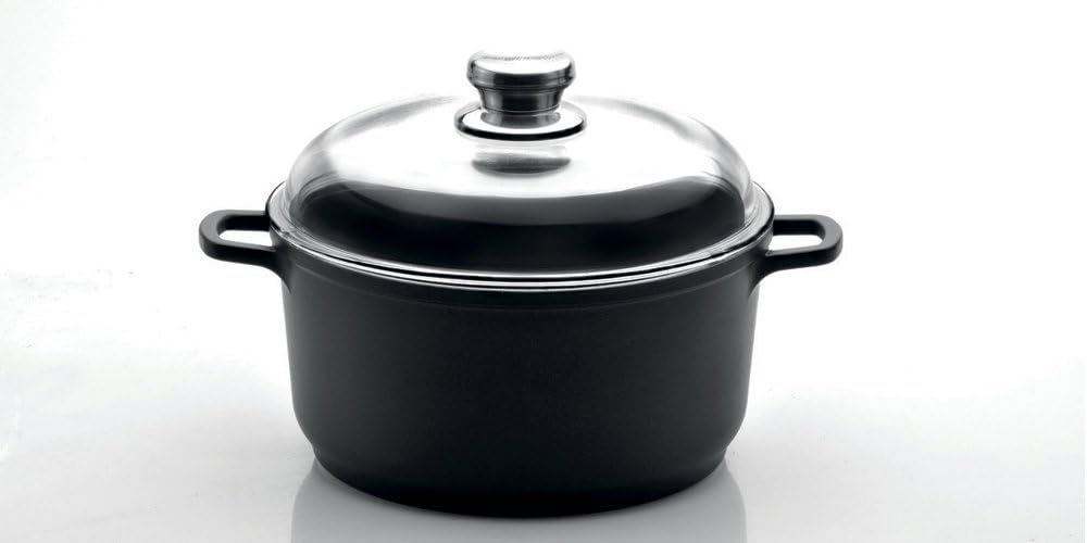 Berghoff EuroCAST Cast Aluminum Nonstick 8" Stockpot, 3.2qt Soup Pot | Induction Pasta & Stew Cooking Pot with Straining Glass Lid