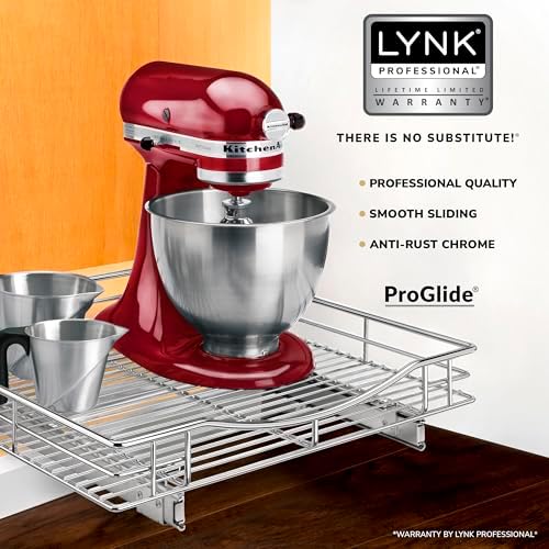 LYNK PROFESSIONAL® Pull Out Cabinet Organizer, Kitchen Slide Out Drawer | 11W x 21D Chrome cabinet pull-out shelves with 3/4-extension glides create easy-access storage for cookware and pantry items