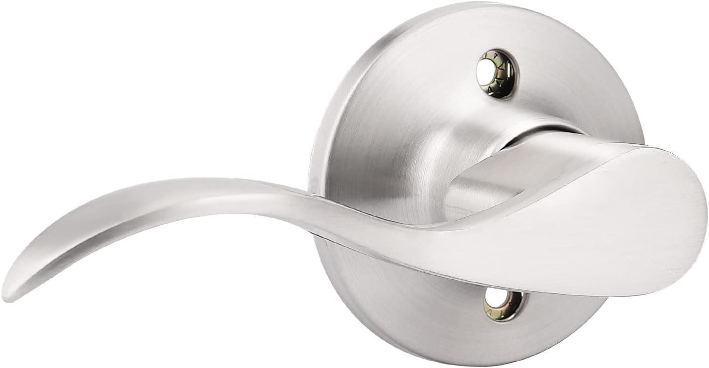 GOBEKOR 1 Pack Privacy Door Levers Brushed Nickel Lever Door Handles Interior for Bedroom and Bathroom Door Locks Wave Door Handles