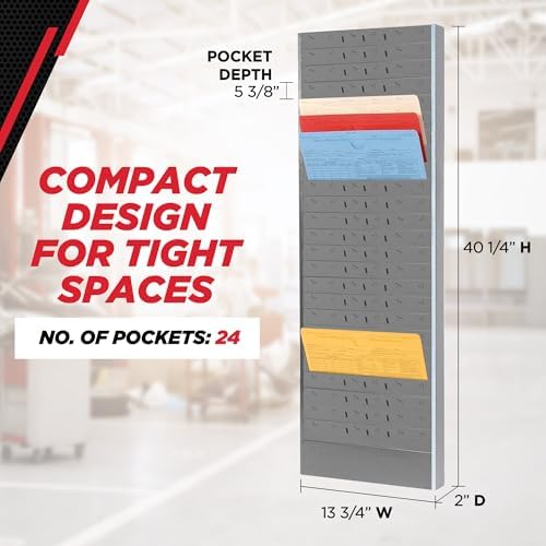 CHAMP Repair Order Rack, 18-Pocket Wall Mount Organizer, Gray