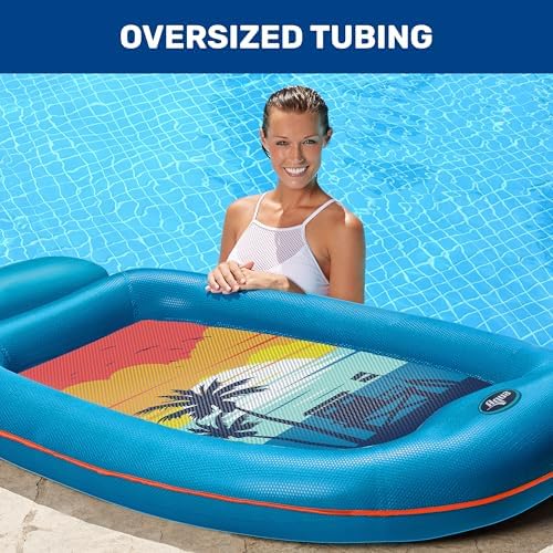 Aqua Comfort Pool Float Lounge – Inflatable Pool Floats for Adults with Headrest and Footrest – Bubble Waves