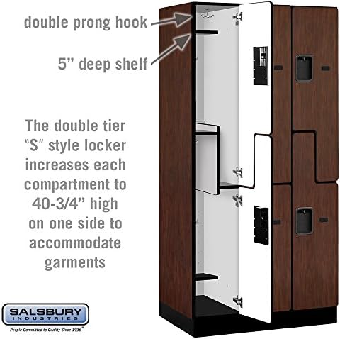 Salsbury Industries 2-Tier S-Style Designer Wood Locker with Three Wide Storage Units, 6-Feet High by 21-Inch Deep, Mahogany