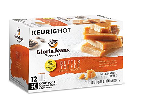 Gloria Jean's Coffees Butter Toffee, Single-Serve Keurig K-Cup Pods, Flavored Medium Roast Coffee, 24 Count (Pack of 1)