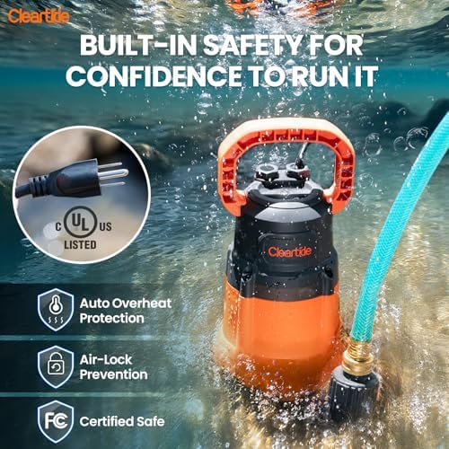 Submersible Utility Water Pump, 2400 GPH Portable Sump Pump with Copper Motor, Plug and Work for Pond, Garden Watering, Pool Transfer, Hot Tub Emptying