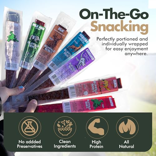 Jerky-n-Spice Wild Game Exotic Meat Sticks (10-Pack) | Ultimate Beef Jerky | Savory Snacks Variety Pack for Adults | Perfect Gifts for Anniversary, Camping, Hunting & Birthday Events