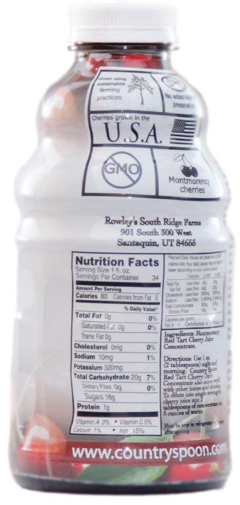 Country Spoon Montmorency Red Tart Cherry Juice Concentrate, 32 oz | Grown & Made in the USA
