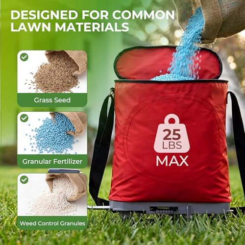 Walensee 25lb Handheld Bag Seed Spreader with Enclosed Metal Gears, Rear Baffle, Adjustable Flow Control, Durable Oxford Bag, Shoulder Strap