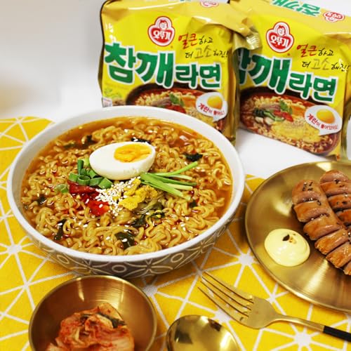 OTTOGI Spicy Sesame Flavor Ramen – Korean Instant Noodle with Egg Block, Spicy Sesame Broth, 4.05 oz (Pack of 5)
