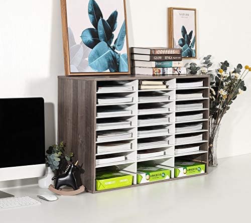 TQVAI Wood Literature Organizer, 27 Slots Hold 13500 Sheets A4 Papers, Wooden Desk File Paper Storage Organizer with Adjustable Shelves