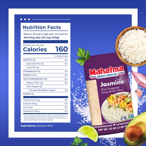 Mahatma Jasmine Rice, Fragrant Thai Rice, 5-Pound Bag | Aromatic rice for stovetop or microwave, quick and easy to cook, gluten-free, vegan, kosher, non-GMO, bulk bag