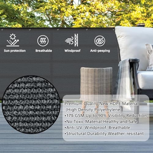 SUNLAX 3'x10' Black Balcony Privacy Screen Fence Windscreen 90% UV Block