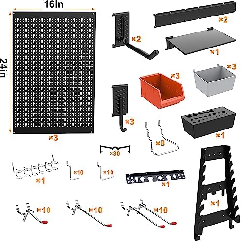 TORACK 109 PCS Pegboard Wall Organizer 48x24 in, Garage Metal Pegboard
