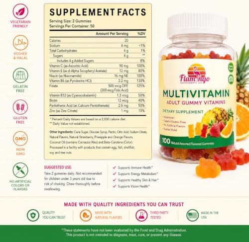 Flamingo Supplements Multivitamin Gummies | Vegan Friendly, Kosher Halal NO Gluten or Gelatin, no GMO| for Men