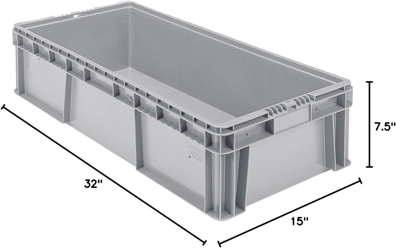 Buckhorn SW3215080201000 Plastic Straight Wall Storage Container Tote, (32-Inch x 15-Inch x 7-1/2-Inch), light grey
