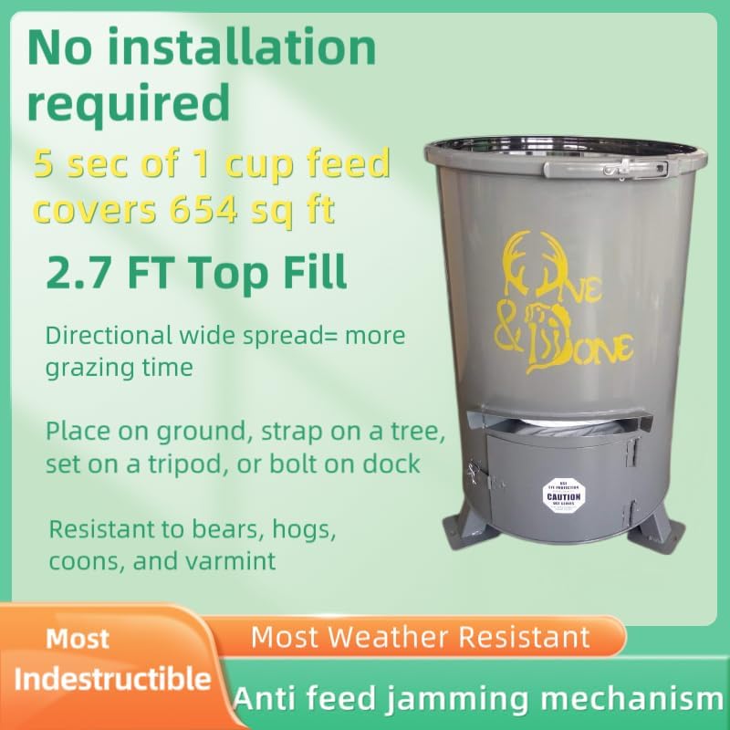 One and Done PRO Game Feeder - Built to Last - Loads 122lbs or 250 lbs (55 Gallon Bear Proof Classic Game Feeder) No Assemble Required