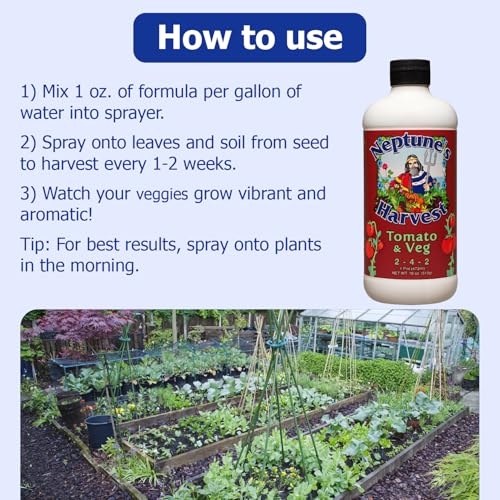 Neptune’s Harvest Organic Tomato & Vegetable Plant Fertilizer (2-4-2) - Liquid Plant Food w/Fresh Fish, Seaweed, Molasses, Yucca Extract, & Humic Acids - for Vegetable Garden (Gallon)