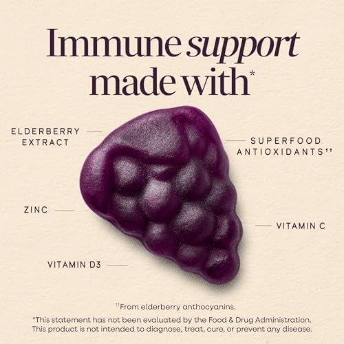 Nature's Way Sambucus Elderberry Gummies for Immune Support* Ages 4+, 60 ct | Immune Gummy with Black Elderberry Extract, Vitamin C, D3, Zinc