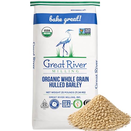 Great River Milling Organic Hulled Barley, Whole Grain, 25 lb | Organic Hulled Barley for soups, stews, pilaf, porridge, salads, grain bowls and home milling; chewy whole-grain texture and