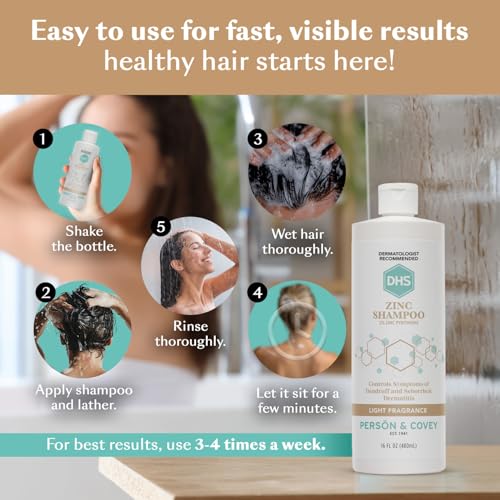 DHS Zinc Shampoo – Dandruff Shampoo – for Flaky and Dry Scalp with 2% Zinc Pyrithione, 8 oz