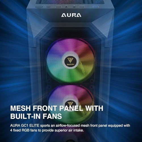 GAMDIAS ATX Mid Tower Gaming Computer PC Case Tempered Glass, Built-in 4X 120mm ARGB Case Fans, Front Airflow Mesh, Up to 6x120mm Fans, 340mm GPU/VGA, 360mm AIO/Radiator, 160mm CPU Cooler