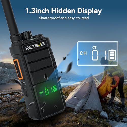Retevis RB26H GMRS 2 Way Radio Long Range, Business Walkie Talkies, 1 Pack | Professional Two Way Radios, 2000mAh, Hidden Display, Type-C, Built in NOAA Flashlight VOX,GMRS Repeater Capable, for Camping