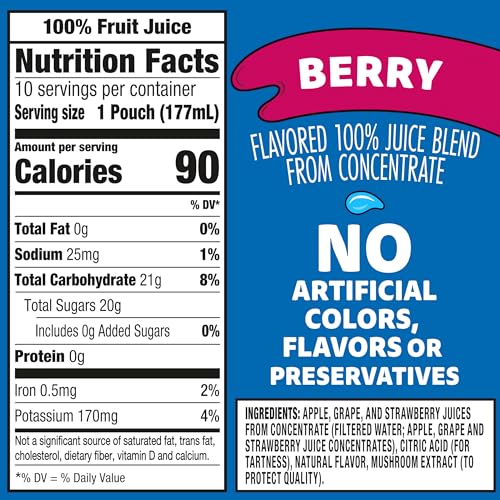 Capri Sun 100% Juice from Concentrate, 10 Pouches Apple Juice, 6 fl oz | for School Lunches and On-the-Go Hydration, All Natural Ingredients, No Artificial Colors, Flavors Or Preservatives