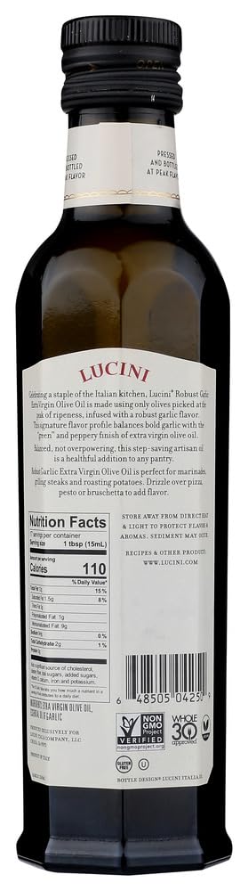 Lucini Italia Delicate Lemon Extra Virgin Olive Oil - EVOO Infused with Fresh Lemon - Olive Oil for Marinade, Grilling, Roasting, Baking - Non-GMO Verified, Whole30 Approved, Kosher, 250mL