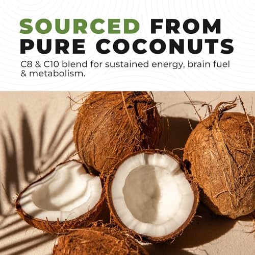 100% Coconut MCT Oil Liquid, 32 Fl Oz | MCT Oil C8 C10 for Sustained Mental Energy & Focus - Support Great for Smoothies Salads Coffee - Palm Free, Keto Friendly