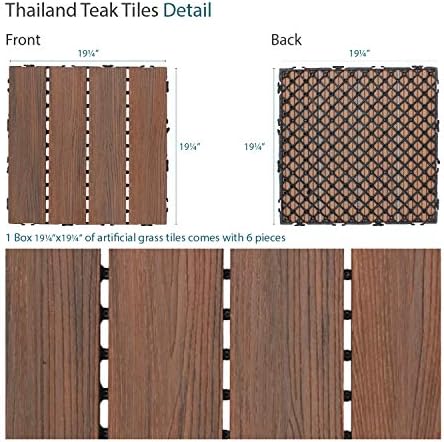 ECOOPTS 12"x12" Interlocking Deck Tiles Patio Floor Tiles Outdoor Flooring Wood Deck Tiles for Porch Balcony Backyard, 9 Slat x 15 Boxes, Brown