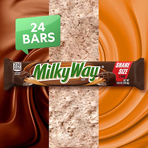 MILKY WAY Milk Chocolate Candy Bars Snacks, Bulk Candy Bars, 3.63 oz 24ct | Milk chocolate candy bars with caramel and nougat; bulk chocolate candy snacks, bulk candy bars, 3.63 oz share size