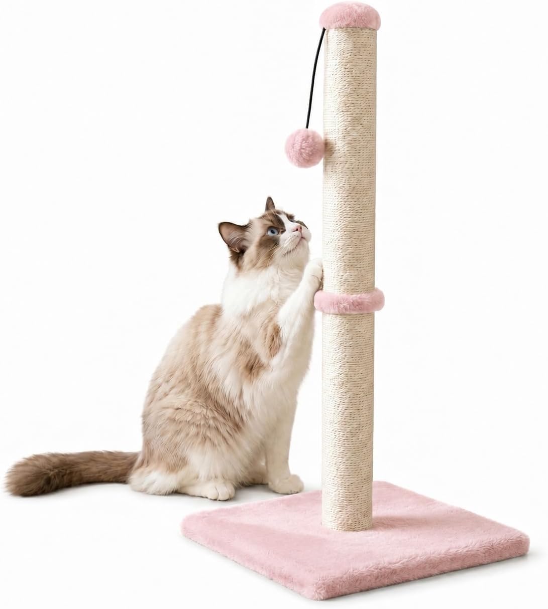 Dimaka 29" Height Tall Cat Scratching Post, Claw Scratcher with Sisal Rope and Covered with Soft Smooth Plush, Vertical Scratch [Full Strectch] for Standard Size Cats(Grey, 29 inches for All Cats)