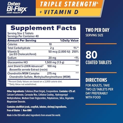 Osteo Bi-Flex Triple Strength Glucosamine Chondroitin Supplement | With Vitamin D, Improve Joint Function, Support Bone Health, 80 Coated Tablets