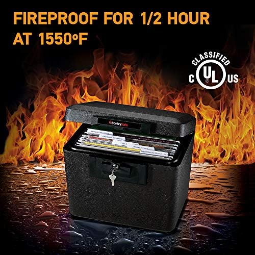 SentrySafe Black Fireproof Document Box with Key Lock, Safe Secures Files and Documents for Home or Office, 0.61 Cubic Feet, 13.6 x 15.3 x 12.1 inches