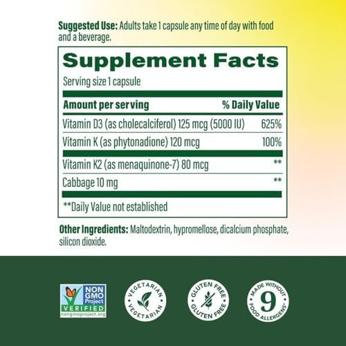MegaFood Vitamin D3 & K2 5000 IU (125 mcg), 60 Mini Capsules