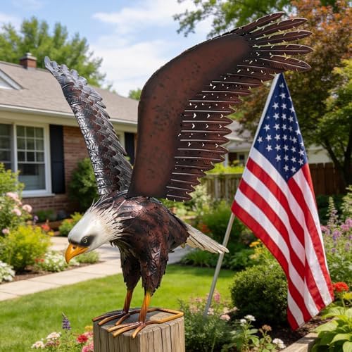 chisheen Bald Eagle Statue Outdoor Garden Sculpture Metal Yard Art Lawn Decorations,Large Eagle Figurines and Statues