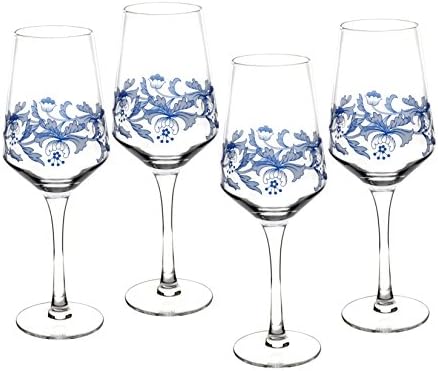 Spode Blue Italian Highball Glasses, 15 Oz - Blue & White, Set of 4 | Blue Italian Collection, Tall Tumbler for Serving Mojitos, Cocktails, Spritzers & Fruit-Infused Beverages, Glass Construction