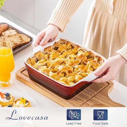 LOVECASA 8x8 inch Baking Pan, 2 Quart Square Cake Pan Baking Dish for Oven, Stoneware Brownie Pan Non-Stick, Casserole Baking Pan with Handle