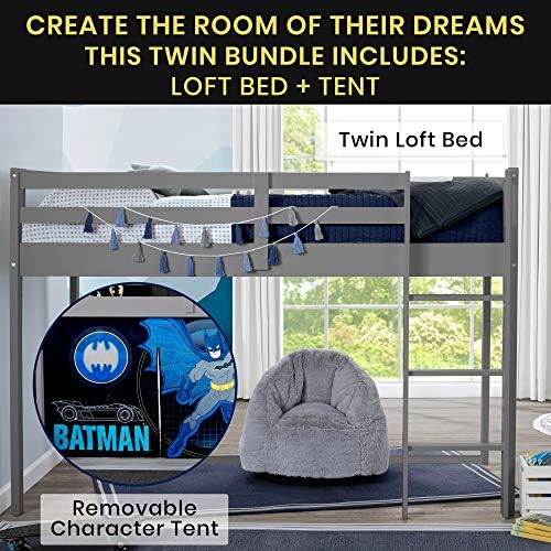 Delta Children Twin Loft Bed with Guardrail and Ladder (Coordinates with Loft Bed Tents Sold Separately), White