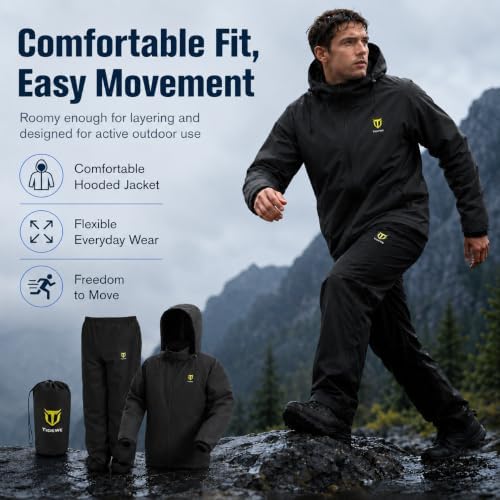 TIDEWE Rain Suit for Men, Waterproof Lightweight 2-Piece Rain Gear