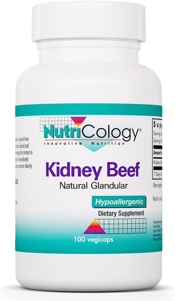 Allergy Research Group NutriCology Kidney Beef - 500 mg Bovine Kidney Glandular Supplement - Freeze-Dried Organ Extract - Renal & Glandular Support