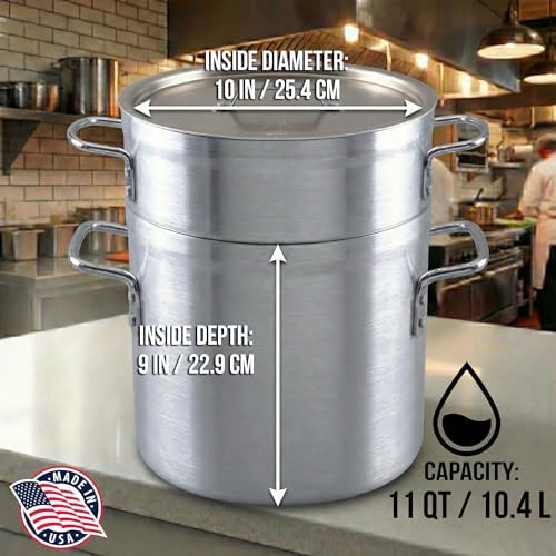 Alegacy Eagleware Double Boiler Pot, 11 Quart Commercial Aluminum Double Boiler with Lid, Heavy Gauge Polished Finish, Professional Cookware | EWDB12