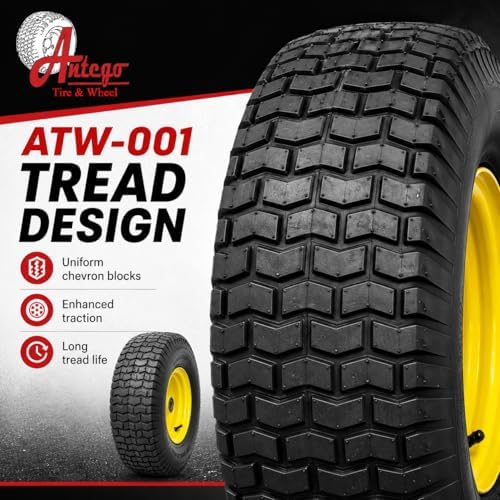 Antego 15x6.00-6 Lawn Mower Tire & Wheel Assembly ATW-001 4 Ply, Set of 2 | ATW-001, 4 Ply