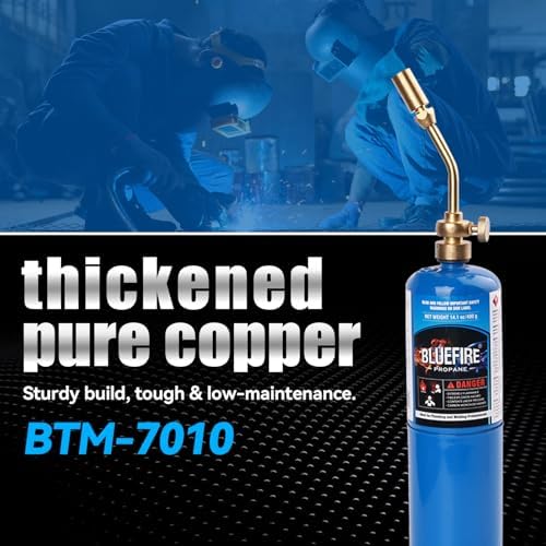 BLUEFIRE Solid Brass Jumbo Pencil Flame Gas Welding Torch Head Nozzle Upgraded Full Metal Version Fuel by MAPP MAP Pro Propane CGA600 Cylinder