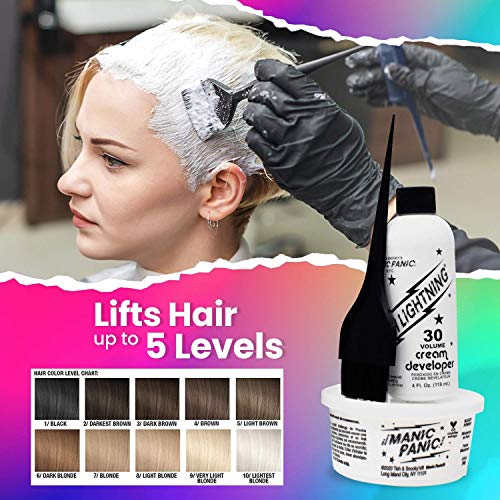 MANIC PANIC Flash Lightning Hair Bleach Kit - Bleach Powder + 30 Volume Developer - Hair Lightener for Dark Shades - Lifts Up to 5 Levels - Achieve