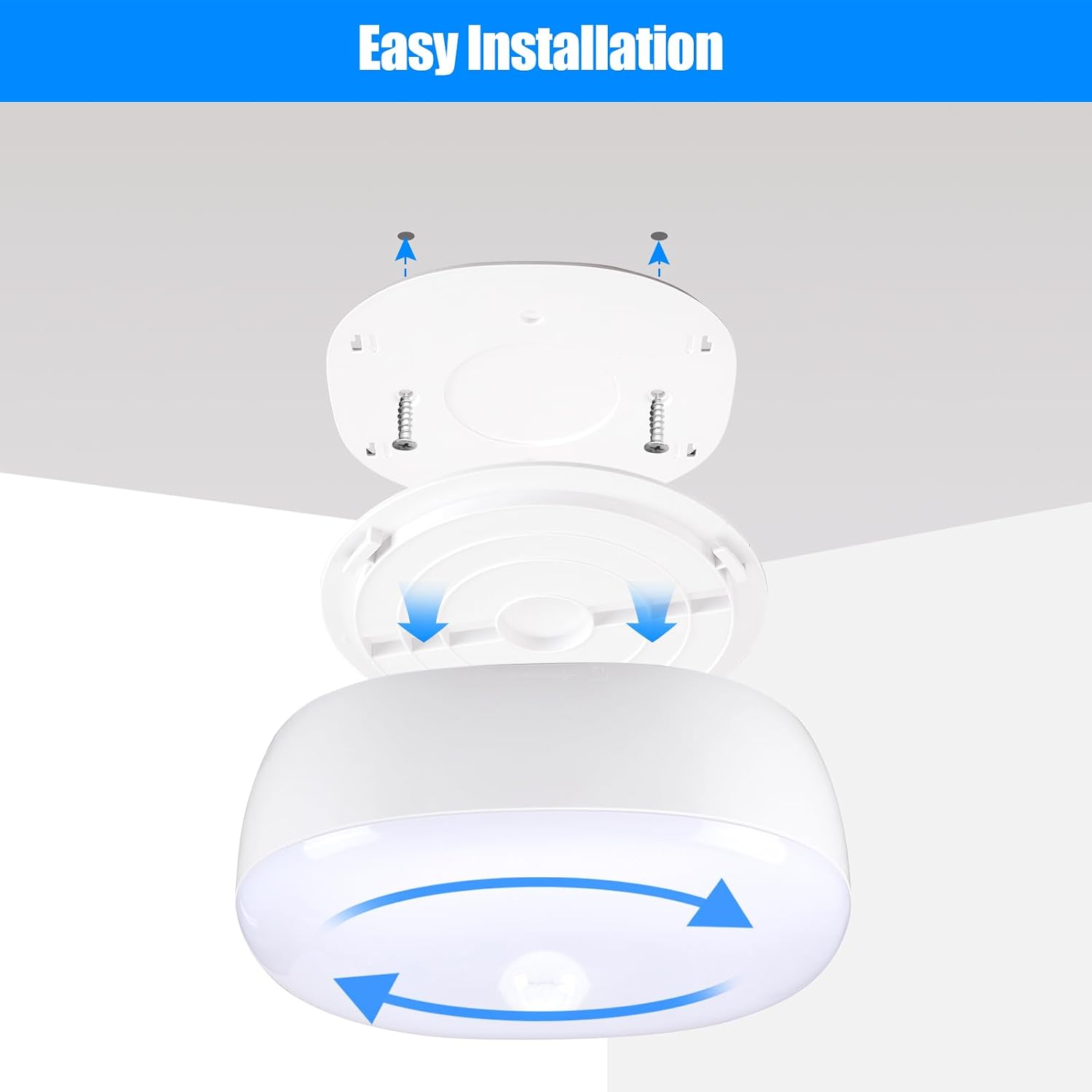 Battery Powered LED Ceiling Light Wireless Motion Sensor Light 300 Lumens 5W for Indoor Outdoor, Closet, Pantry, Stair, Garage, Basement