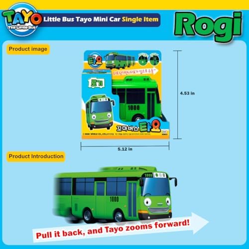 The Little Bus Tayo - Rogi Bus Cars Toy Pull-Back Motor Vehicle Ride car Toys for Kids (Rogi)