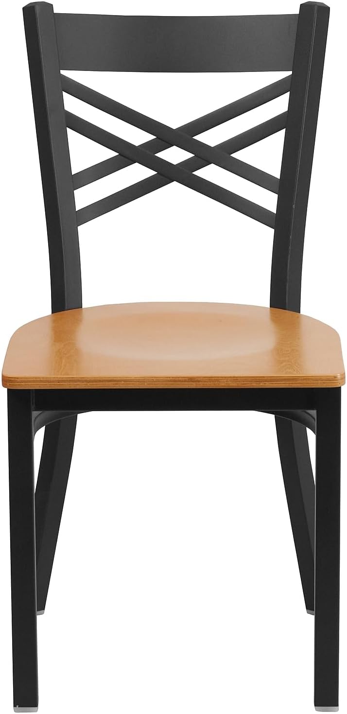 Flash Furniture Hercules Series "X" Back Metal Restaurant Chairs, Modern Upholstered Armless Dining Chairs for Restaurants/Kitchens, Set of 2, Black