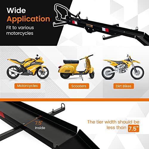 Goplus Motorcycle Hitch Carrier, 600LBS Motorcycle Carrier Hitch Mount with 2 Straps, Loading Ramp, Dirt Bike Trailer, Heavy Duty Motor Cycle Rack