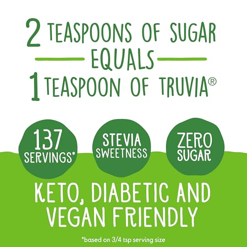 Truvia, Sweetener Natural Calorie Free, 9.8 Ounce | Spoonable jar; 3/4 tsp = 2 tsp sugar; stevia leaf, erythritol; non-GMO, gluten-free, kosher; diabetic & keto