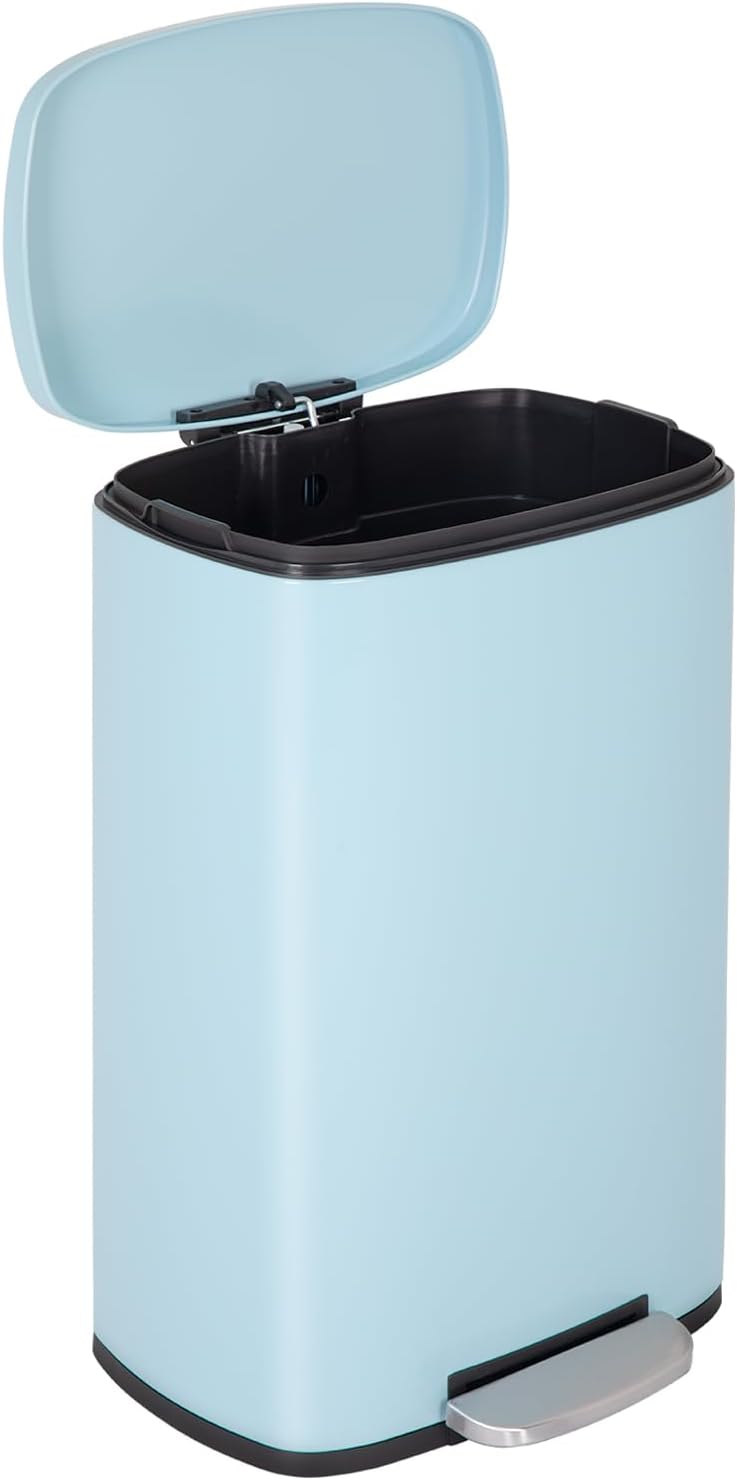FDW | 13 Gallon Trash Can with Lid | Steel | Fingerprint-Proof | Made of Brushed Stainless Steel | Soft-Close Step Pedal | Hands-Free Use | Easy to Clean | for Kitchen, Office, Bathroom